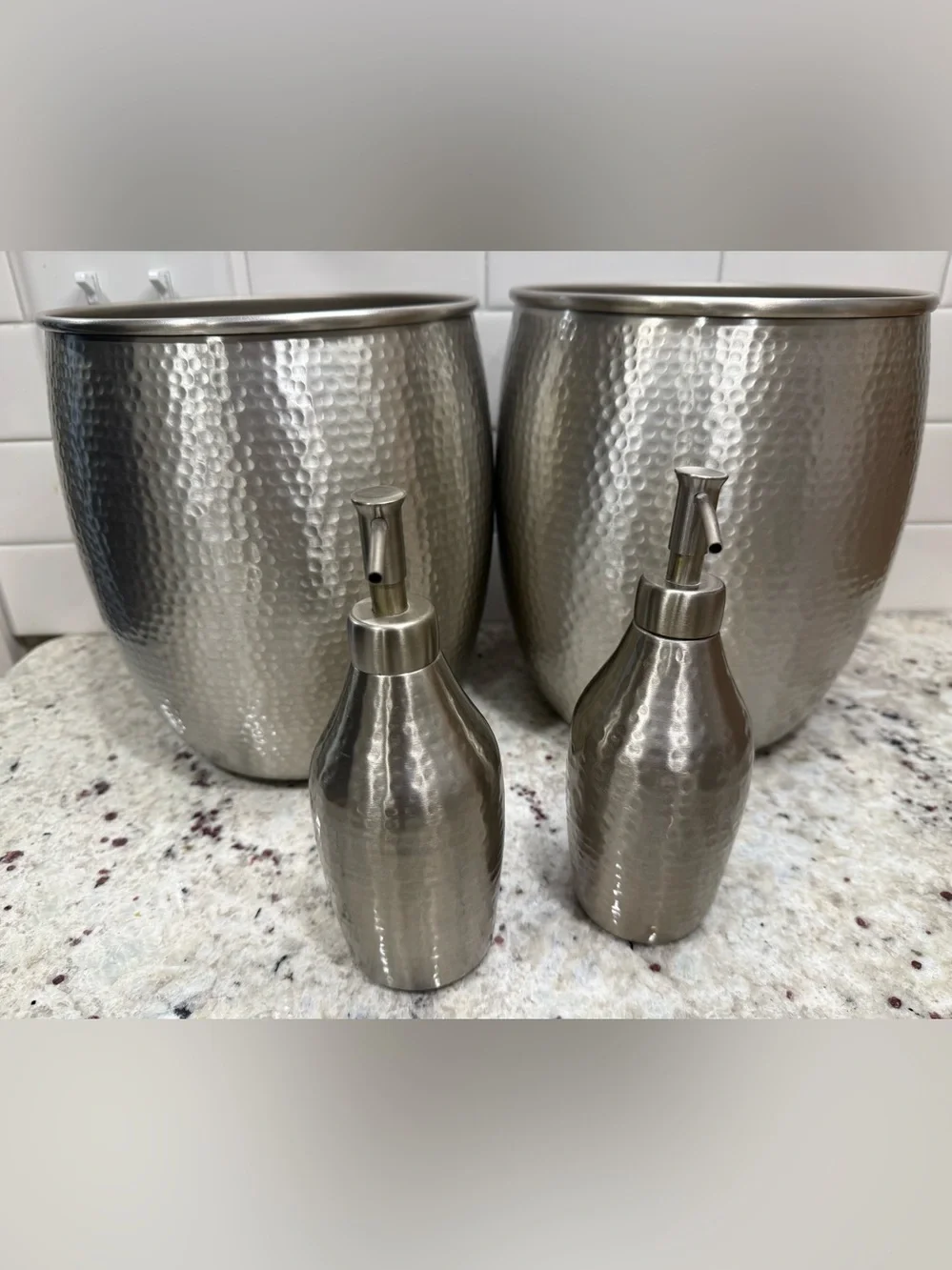 Nu Steel Hammered Stainless Steel Bath Accessory 10 Piece Set - Silver NIB